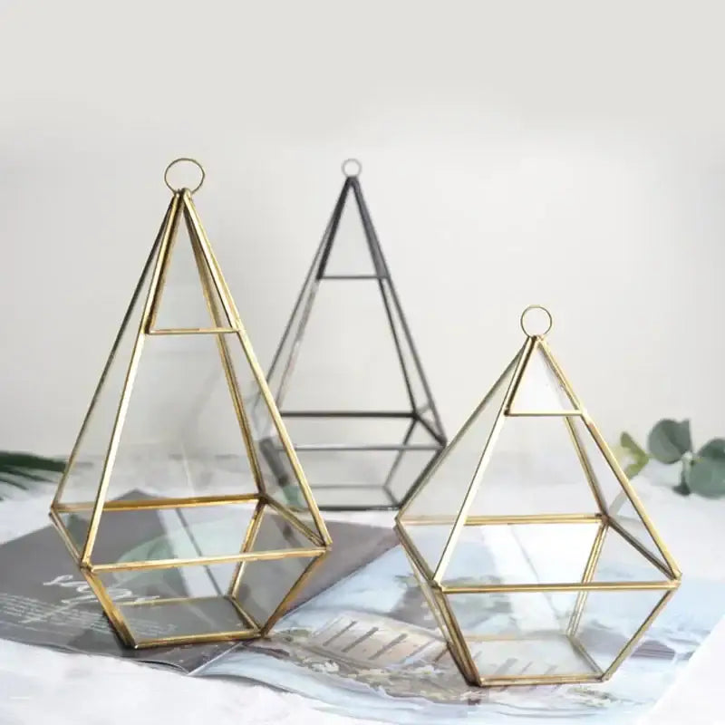 Modern gold geometric glass vase living room hanging terrarium