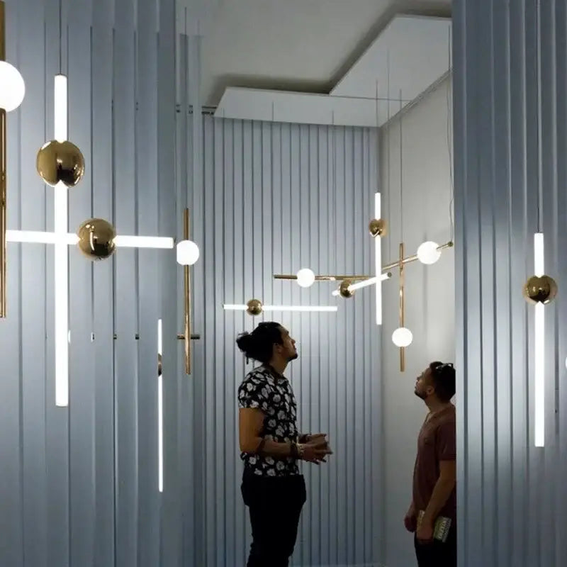 Modern gold geometric line frame pendant lights dining room glass globe