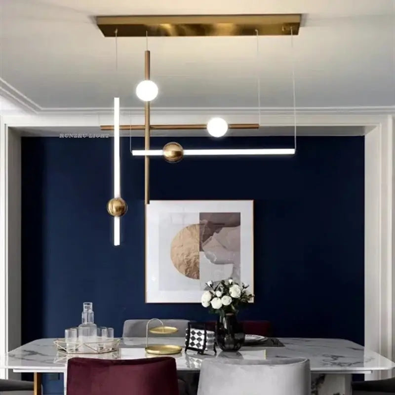 Modern gold geometric line frame pendant lights dining room glass globe