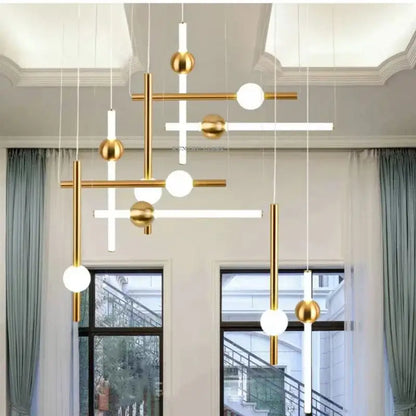 Modern gold geometric line frame pendant lights dining room glass globe