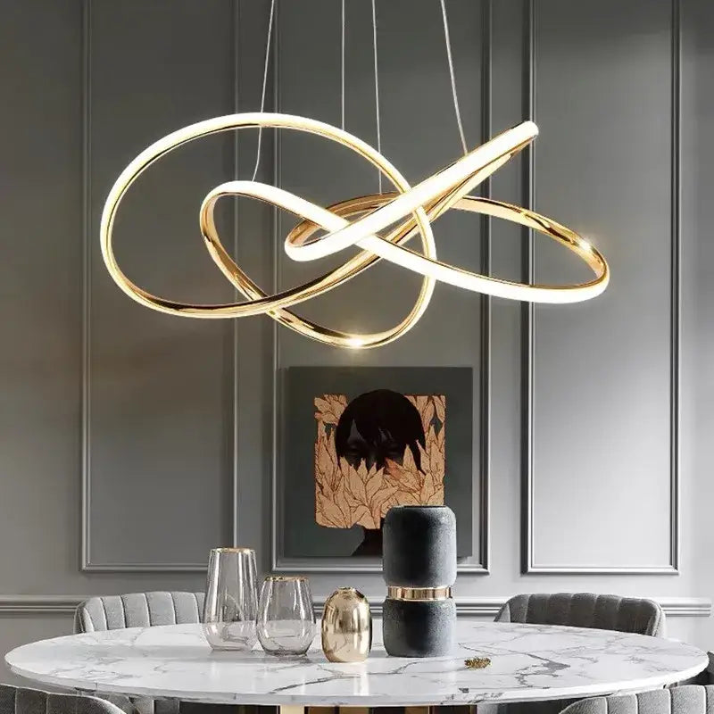 Modern gold geometric line led chandelier dining room pendant light