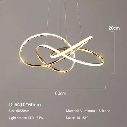 Modern gold geometric line led chandelier dining room pendant light