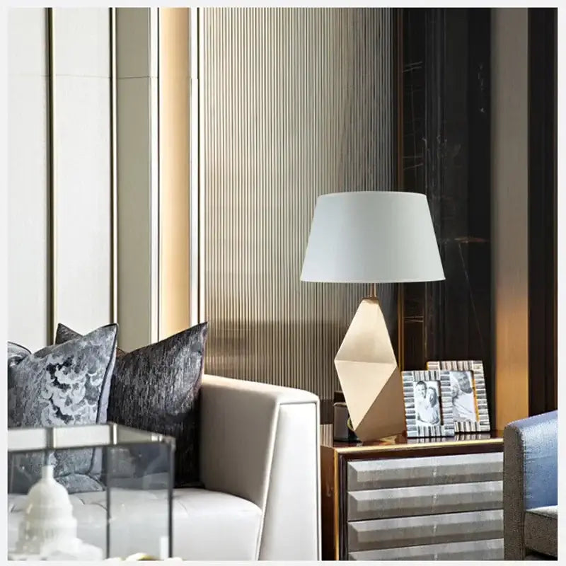 Modern gold geometric table lamp bedroom nightstand light
