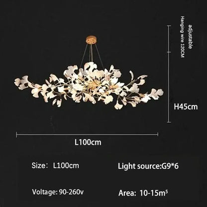 Modern gold ginkgo branch leaf led chandelier for living room