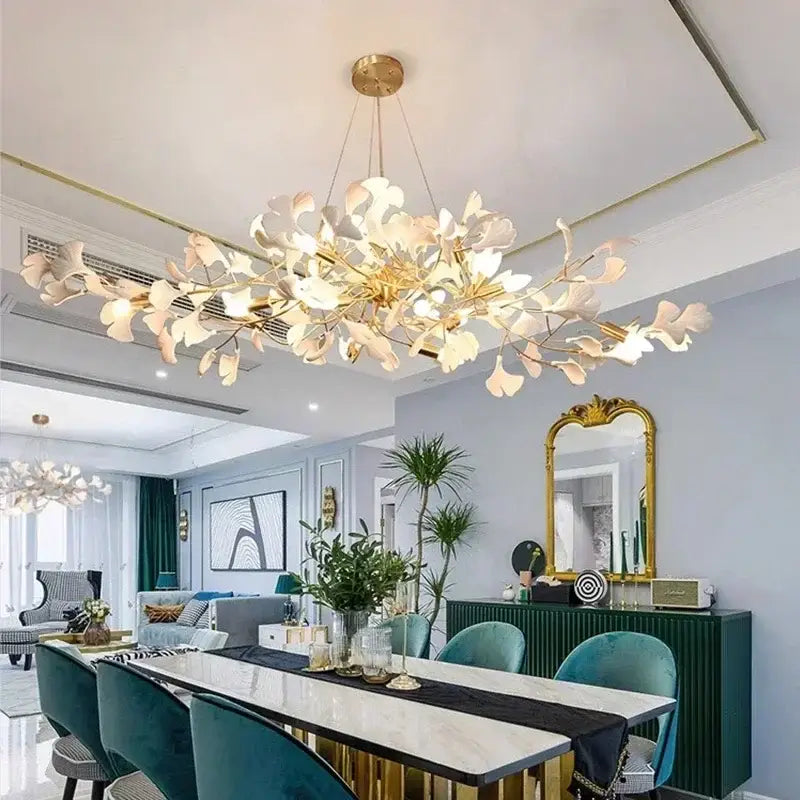 Modern gold ginkgo branch leaf led chandelier for living room