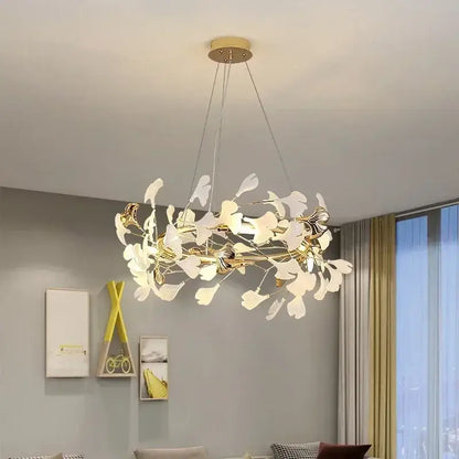 Modern gold ginkgo branch leaf led chandelier for living room