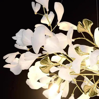 Modern gold ginkgo branch leaf led chandelier for living room