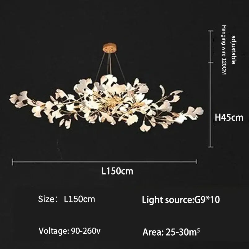 Modern gold ginkgo branch leaf led chandelier for living room