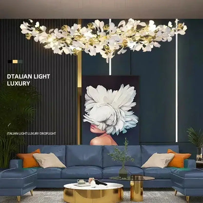 Modern gold ginkgo branch leaf led chandelier for living room