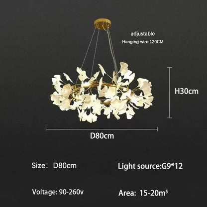 Modern gold ginkgo branch leaf led chandelier for living room