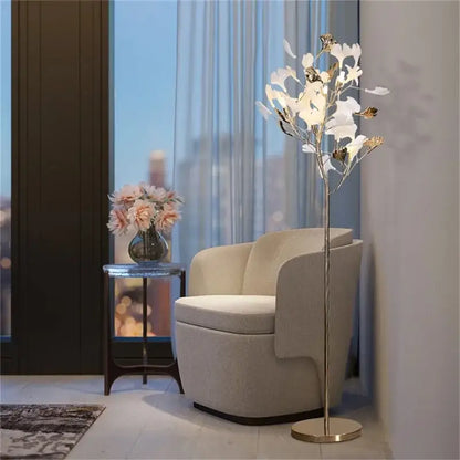Modern gold ginkgo flower floor lamp living room decor
