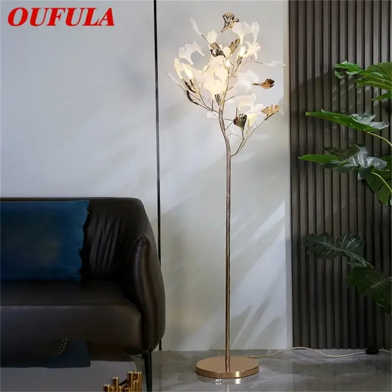 Modern gold ginkgo flower floor lamp living room decor