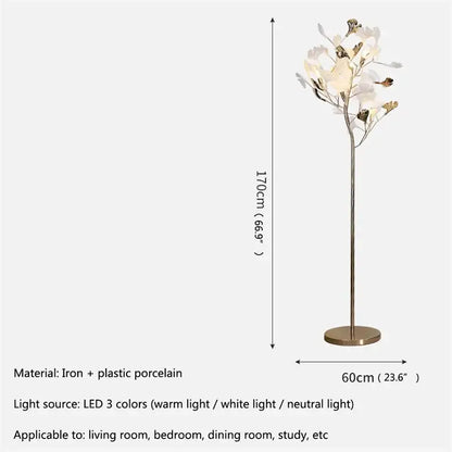 Modern gold ginkgo flower floor lamp living room decor
