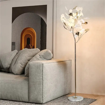 Modern gold ginkgo flower floor lamp living room decor