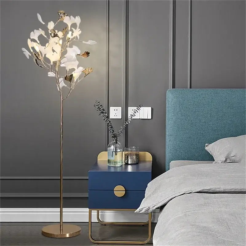 Modern gold ginkgo flower floor lamp living room decor