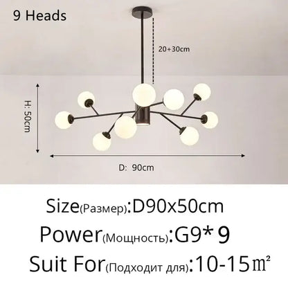 Modern gold glass ball modern branch chandelier living room light