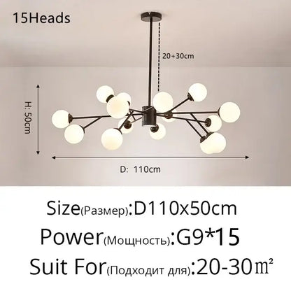 Modern gold glass ball modern branch chandelier living room light