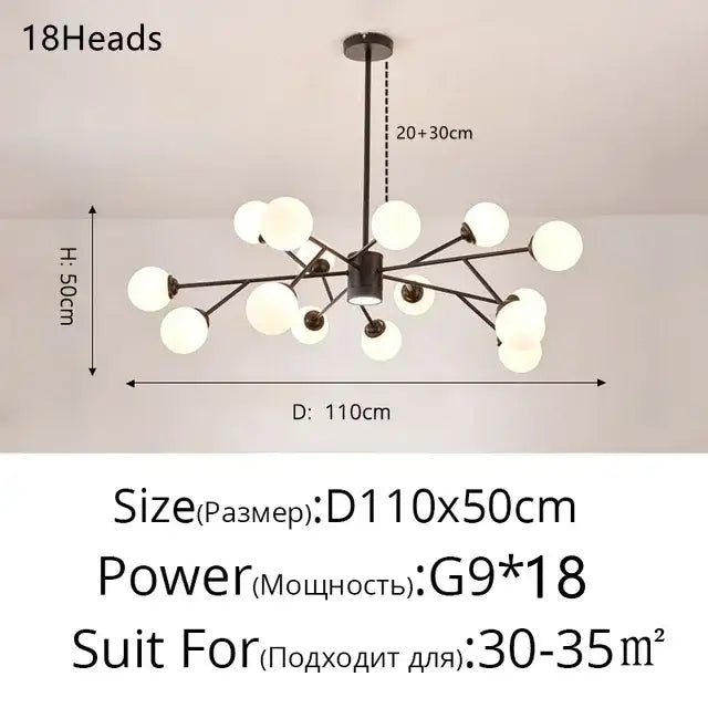 Modern gold glass ball modern branch chandelier living room light