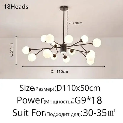 Modern gold glass ball modern branch chandelier living room light
