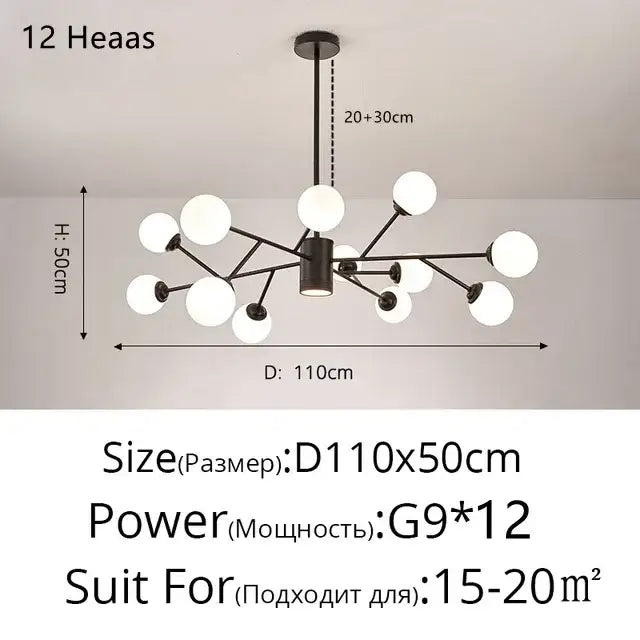 Modern gold glass ball modern branch chandelier living room light