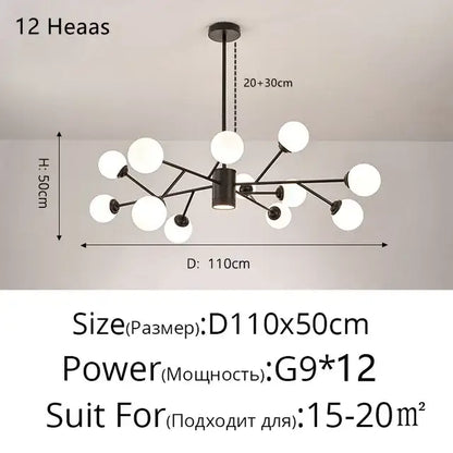Modern gold glass ball modern branch chandelier living room light