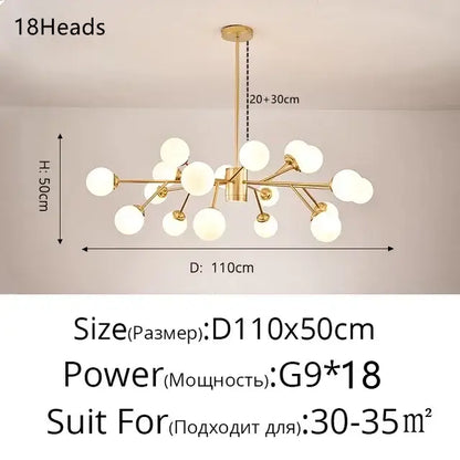 Modern gold glass ball modern branch chandelier living room light