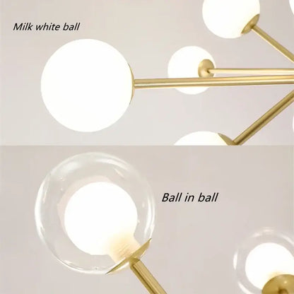Modern gold glass ball modern branch chandelier living room light