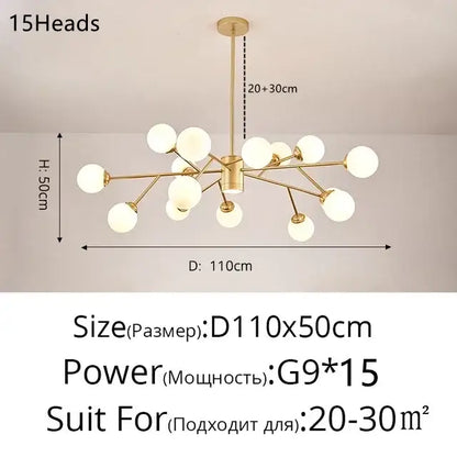 Modern gold glass ball modern branch chandelier living room light