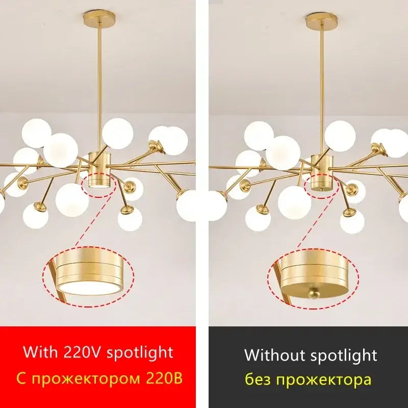 Modern gold glass ball modern branch chandelier living room light