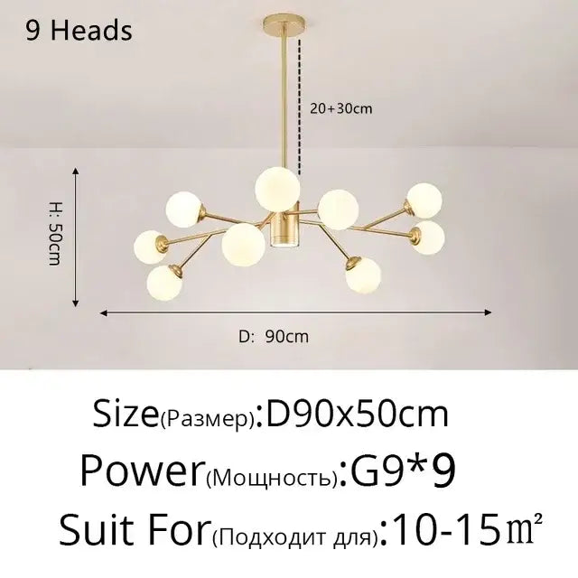 Modern gold glass ball modern branch chandelier living room light
