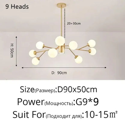 Modern gold glass ball modern branch chandelier living room light
