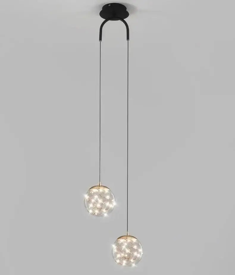Modern gold glass ball dual head pendant light bedroom
