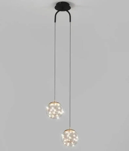 Modern gold glass ball dual head pendant light bedroom