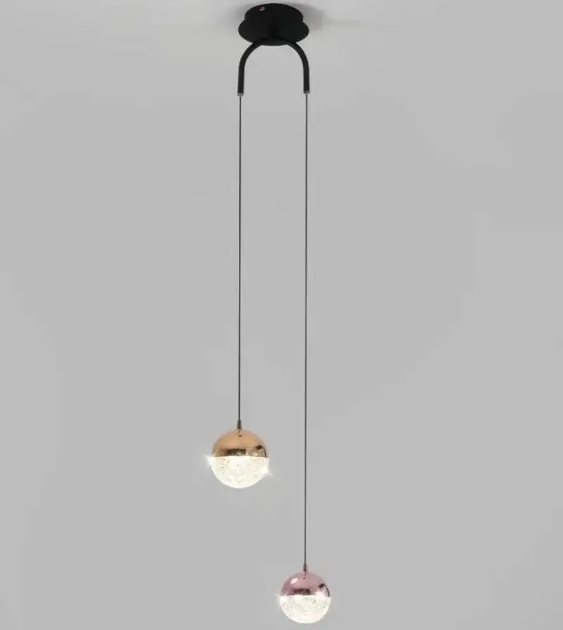 Modern gold glass ball dual head pendant light bedroom