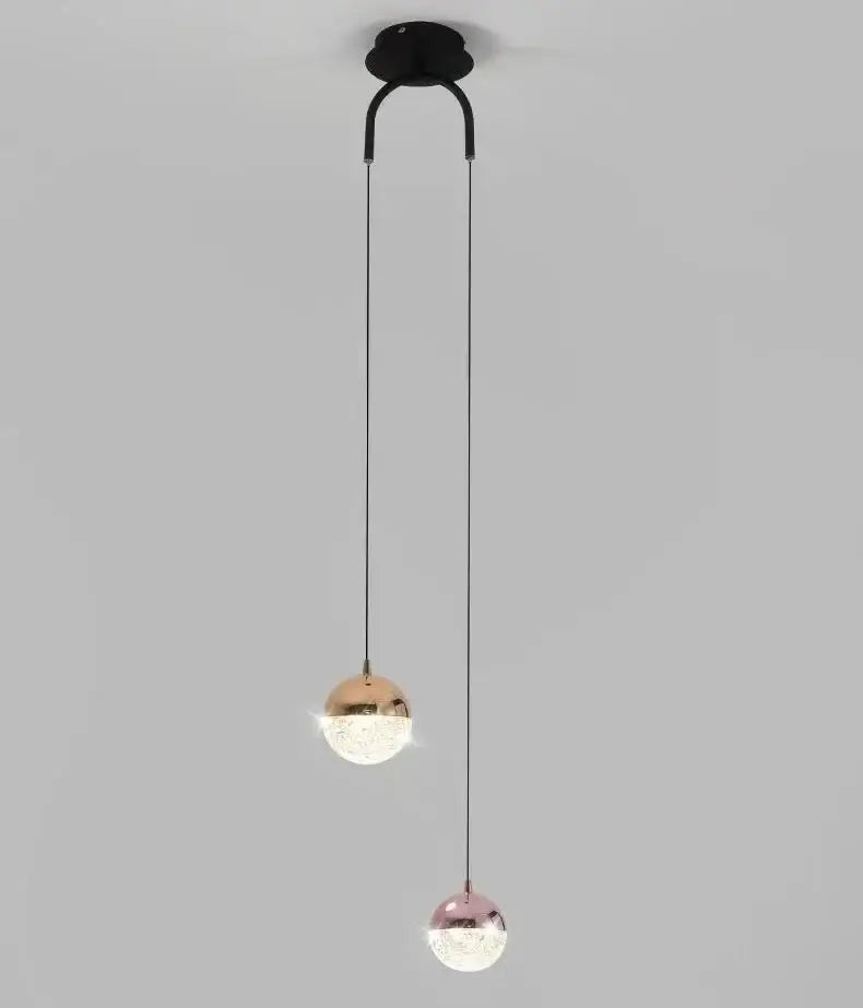 Modern gold glass ball dual head pendant light bedroom