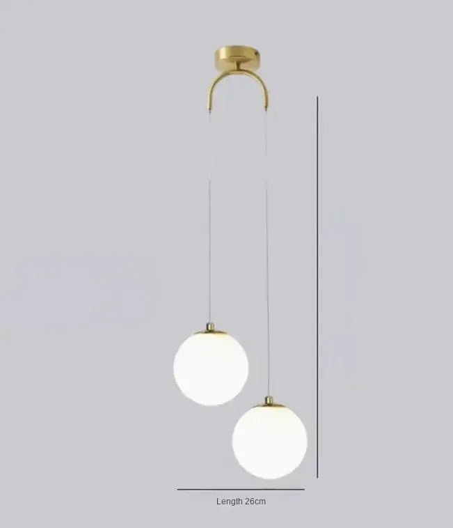Modern gold glass ball dual head pendant light bedroom