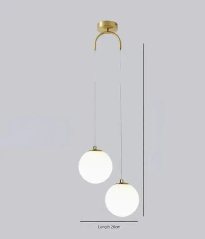 Modern gold glass ball dual head pendant light bedroom