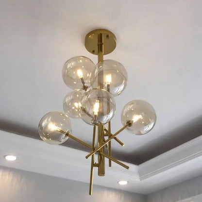 Modern gold glass ball iron chandelier living room light