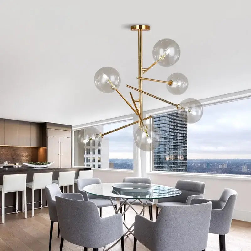 Modern gold glass ball iron chandelier living room light