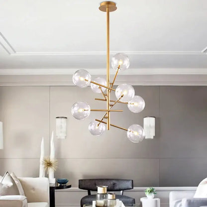 Modern gold glass ball iron chandelier living room light