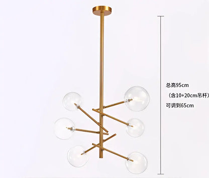 Modern gold glass ball iron chandelier living room light
