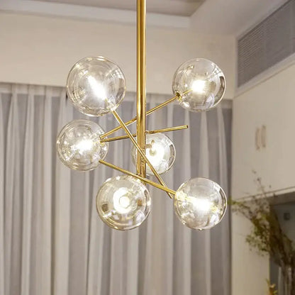 Modern gold glass ball iron chandelier living room light
