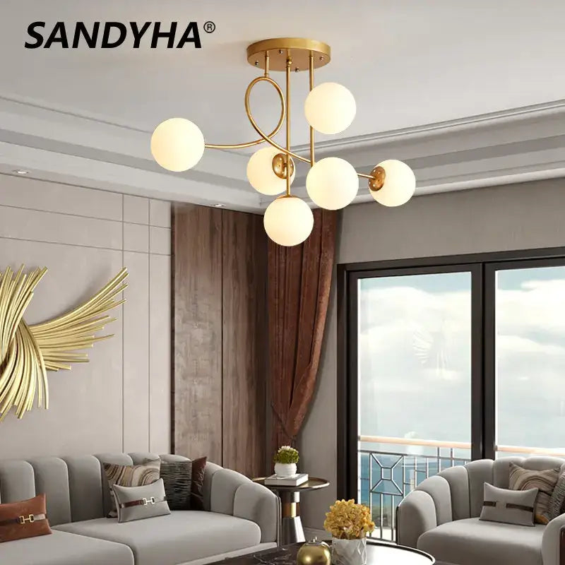 Modern gold glass ball led ceiling chandelier living room light