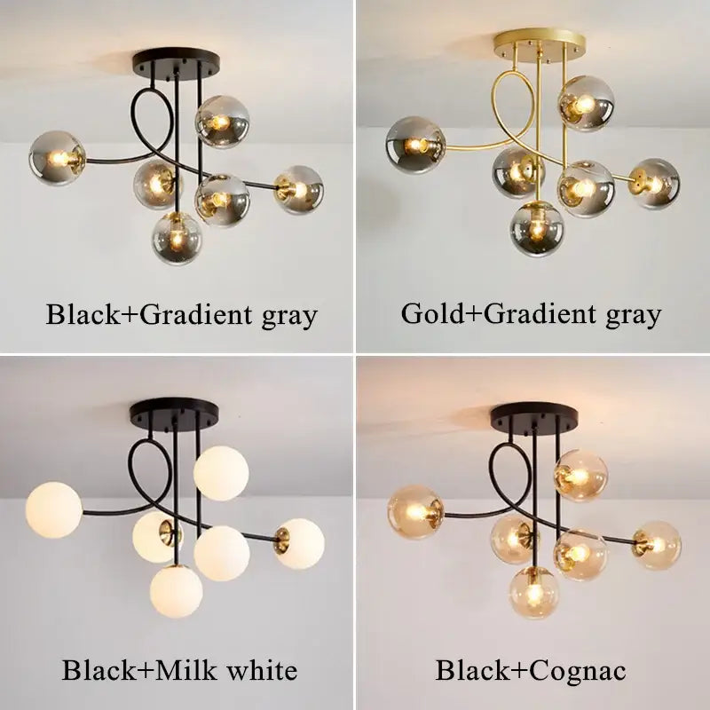 Modern gold glass ball led ceiling chandelier living room light