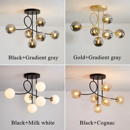 Modern gold glass ball led ceiling chandelier living room light