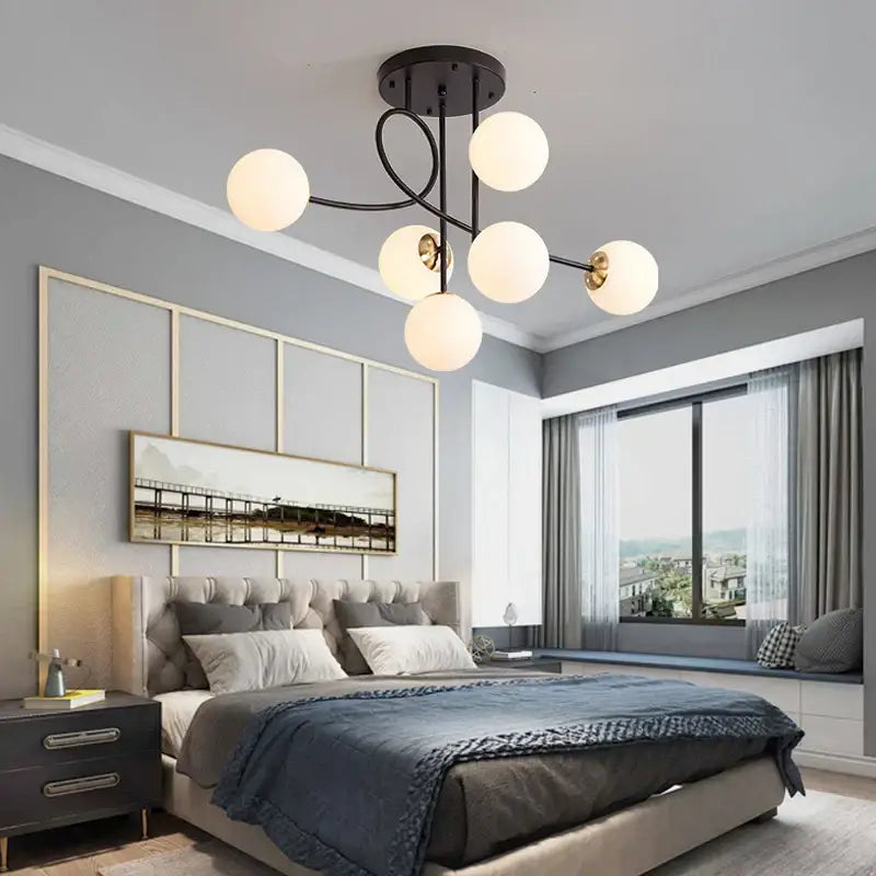 Modern gold glass ball led ceiling chandelier living room light