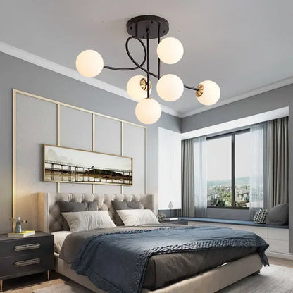 Modern gold glass ball led ceiling chandelier living room light