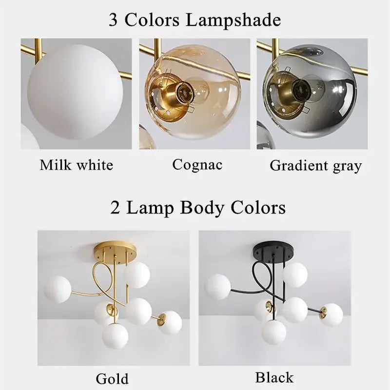 Modern gold glass ball led ceiling chandelier living room light