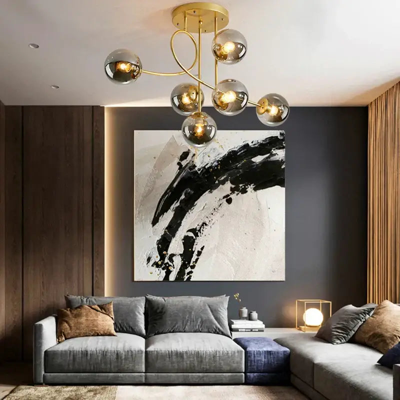 Modern gold glass ball led ceiling chandelier living room light
