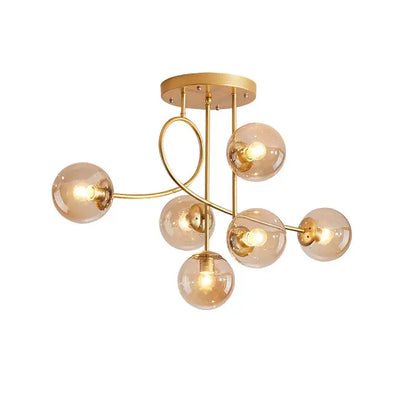 Modern gold glass ball led ceiling chandelier living room light